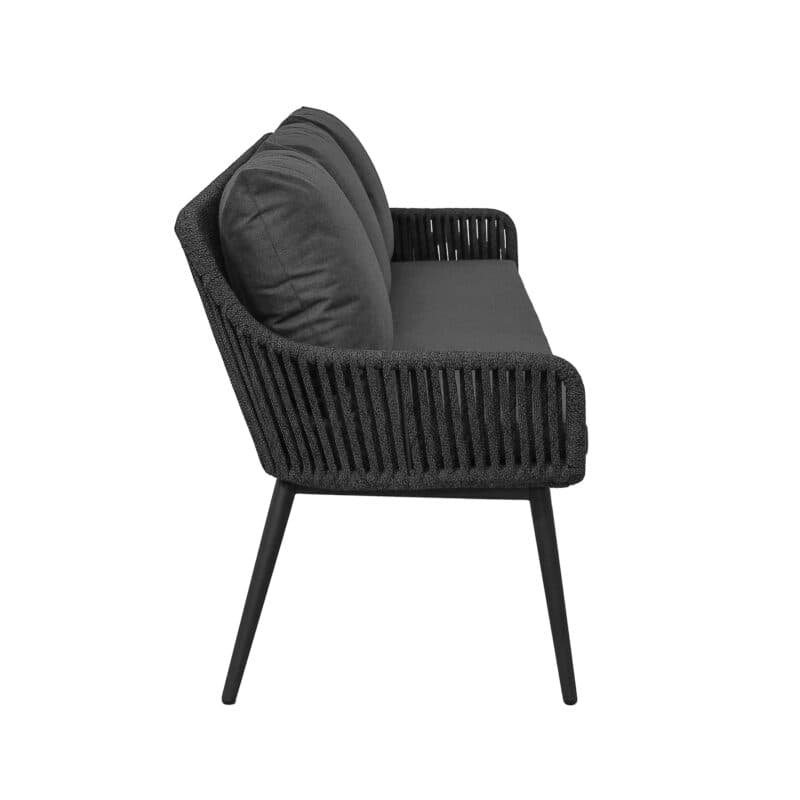 CASA DOMA "Ribera" Diningbank L-Form, Rundrohr-Beine Edelstahl anthrazit, Sitz Rope anthrazit (vertikal breit), Kissen Tuvatextil® Panama grafito