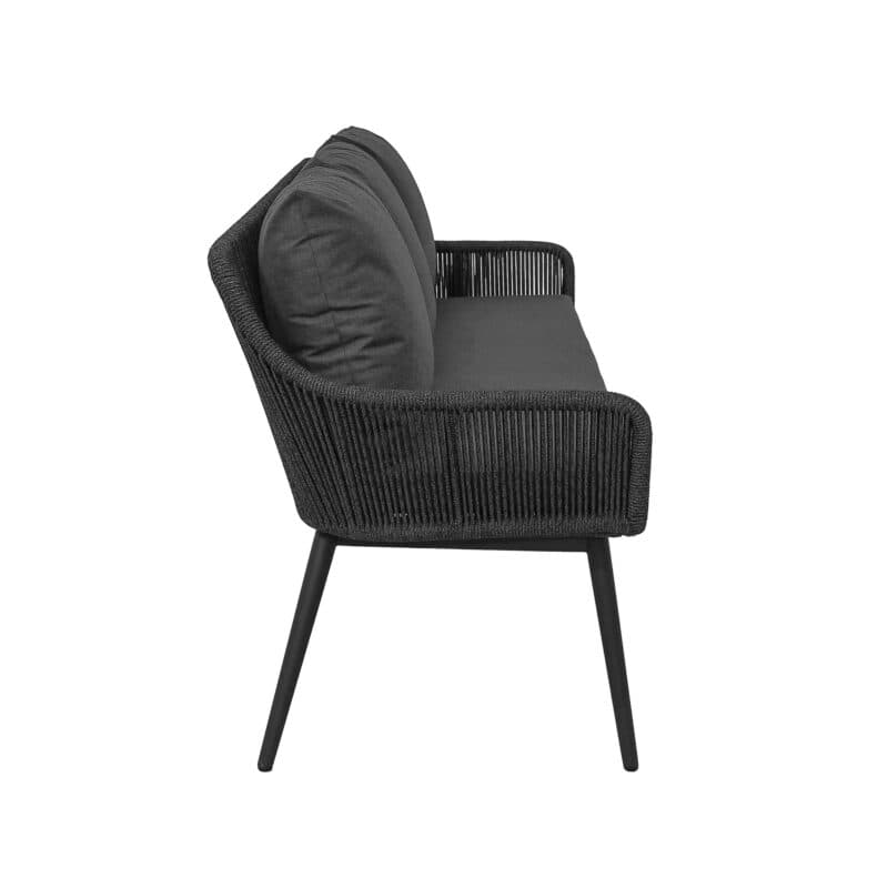 CASA DOMA "Ribera" Diningbank L-Form, Rundrohr-Beine Edelstahl anthrazit, Sitz Rope anthrazit (vertikal rund), Kissen Tuvatextil® Panama grafito