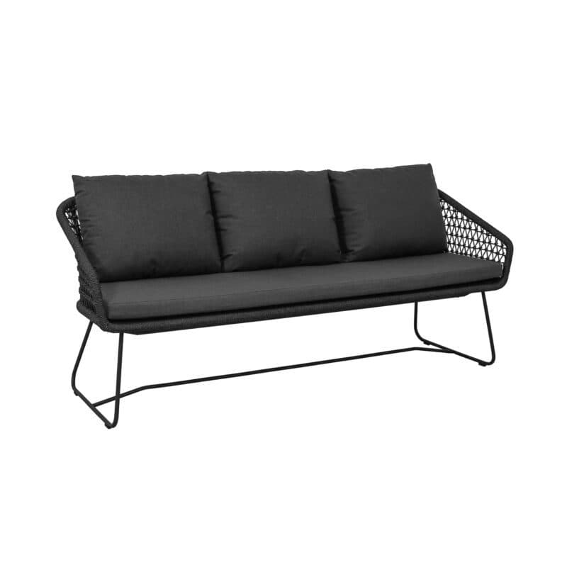 CASA DOMA "Ribera" Diningbank Rundform, Kufengestell Edelstahl anthrazit, Sitz Rope anthrazit (Knoten), Kissen Tuvatextil® Panama grafito