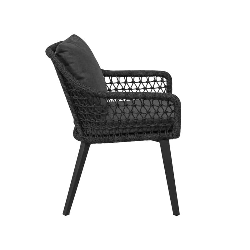 CASA DOMA "Ribera" Diningsessel L-Form, Vierkant-Beine Edelstahl anthrazit, Sitz Rope anthrazit (Knoten), Kissen Tuvatextil® Panama grafito