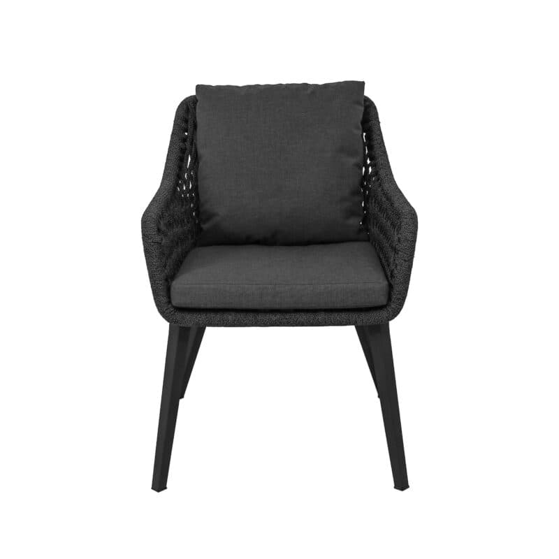 CASA DOMA "Ribera" Diningsessel L-Form, Vierkant-Beine Edelstahl anthrazit, Sitz Rope anthrazit (Raute), Kissen Tuvatextil® Panama grafito
