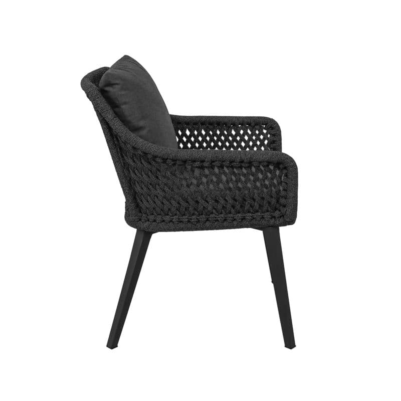 CASA DOMA "Ribera" Diningsessel L-Form, Vierkant-Beine Edelstahl anthrazit, Sitz Rope anthrazit (Raute), Kissen Tuvatextil® Panama grafito