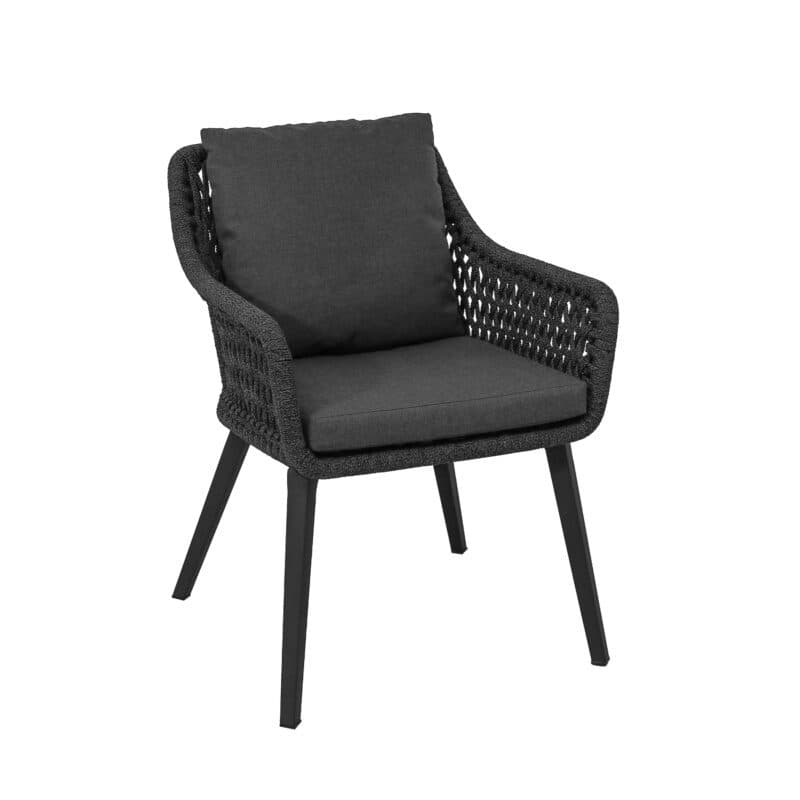 CASA DOMA "Ribera" Diningsessel L-Form, Vierkant-Beine Edelstahl anthrazit, Sitz Rope anthrazit (Raute), Kissen Tuvatextil® Panama grafito