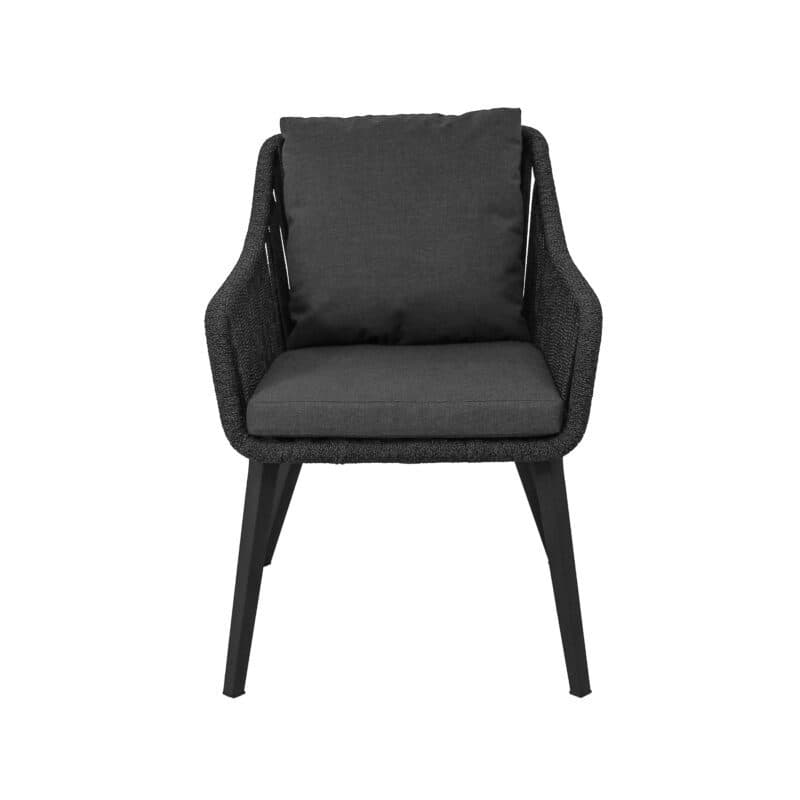 CASA DOMA "Ribera" Diningsessel L-Form, Vierkant-Beine Edelstahl anthrazit, Sitz Rope anthrazit (vertikal breit), Kissen Tuvatextil® Panama grafito