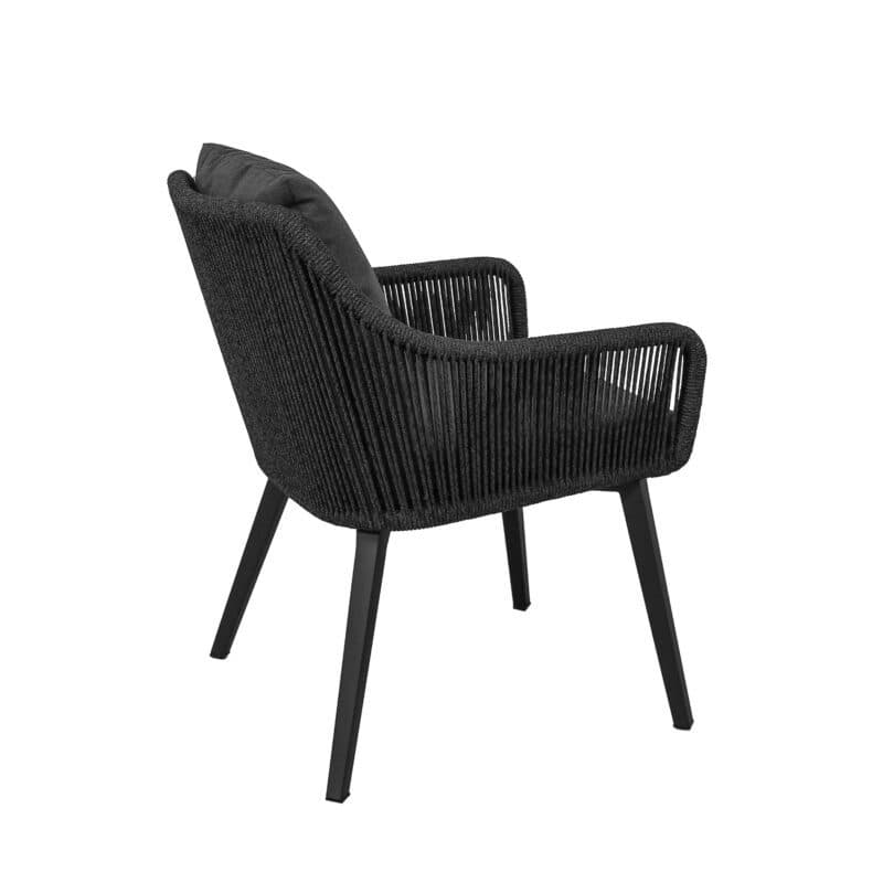 CASA DOMA "Ribera" Diningsessel L-Form, Vierkant-Beine Edelstahl anthrazit, Sitz Rope anthrazit (vertikal rund), Kissen Tuvatextil® Panama grafito