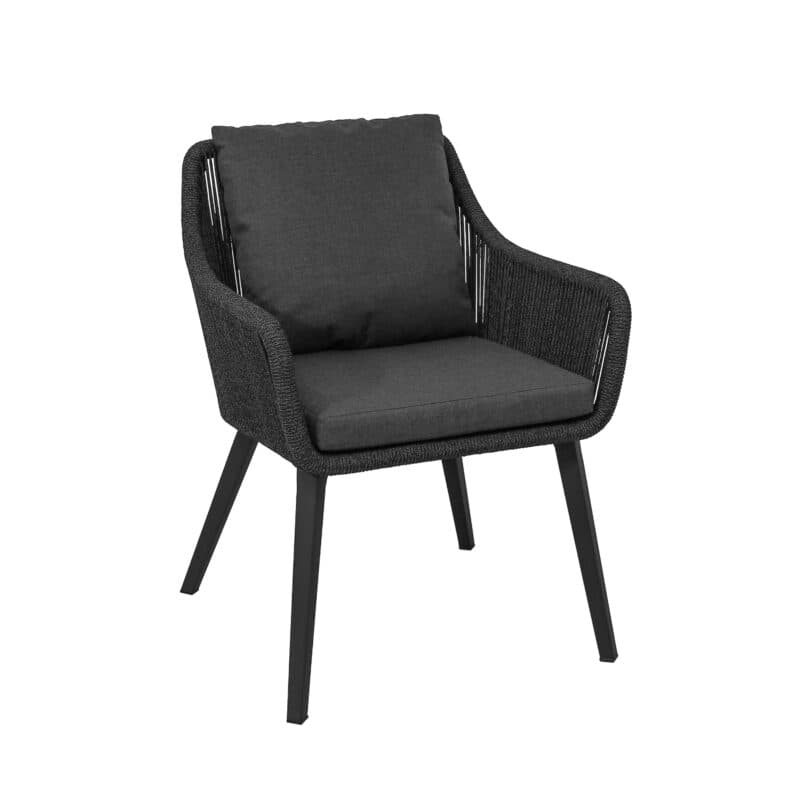 CASA DOMA "Ribera" Diningsessel L-Form, Vierkant-Beine Edelstahl anthrazit, Sitz Rope anthrazit (vertikal rund), Kissen Tuvatextil® Panama grafito