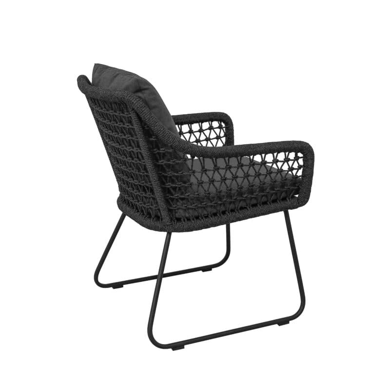 CASA DOMA "Ribera" Diningsessel L-Form, Kufengestell Edelstahl anthrazit, Sitz Rope anthrazit (Knoten), Kissen Tuvatextil® Panama grafito