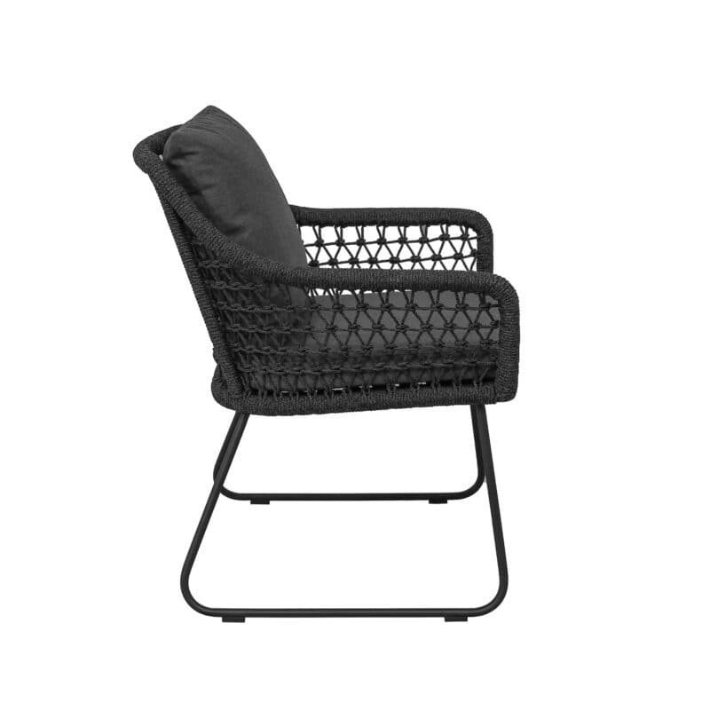 CASA DOMA "Ribera" Diningsessel L-Form, Kufengestell Edelstahl anthrazit, Sitz Rope anthrazit (Knoten), Kissen Tuvatextil® Panama grafito