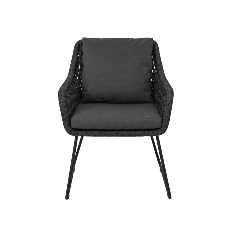 CASA DOMA "Ribera" Diningsessel L-Form, Kufengestell Edelstahl anthrazit, Sitz Rope anthrazit (Raute), Kissen Tuvatextil® Panama grafito