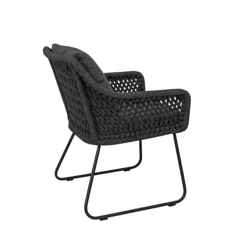 CASA DOMA "Ribera" Diningsessel L-Form, Kufengestell Edelstahl anthrazit, Sitz Rope anthrazit (Raute), Kissen Tuvatextil® Panama grafito