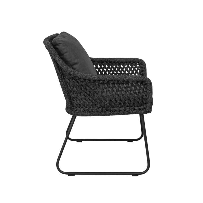 CASA DOMA "Ribera" Diningsessel L-Form, Kufengestell Edelstahl anthrazit, Sitz Rope anthrazit (Raute), Kissen Tuvatextil® Panama grafito