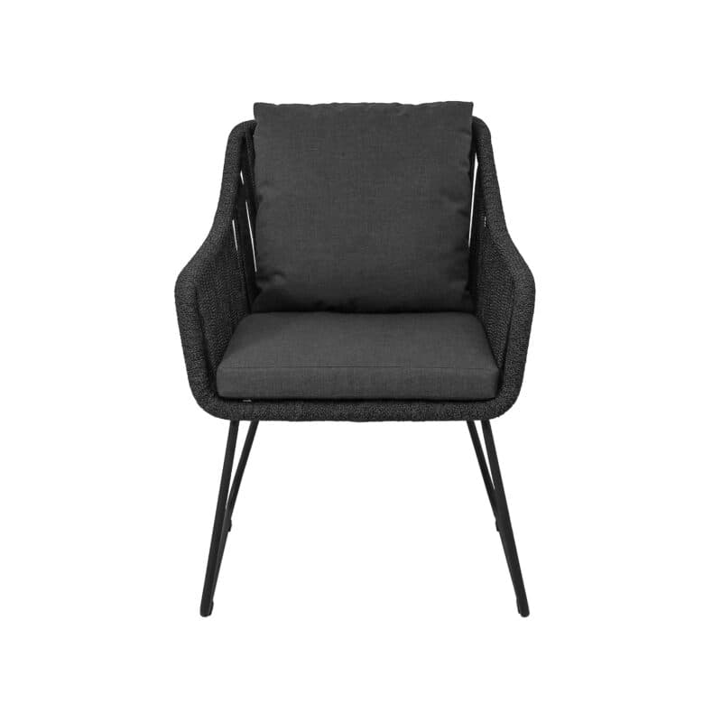 CASA DOMA "Ribera" Diningsessel L-Form, Kufengestell Edelstahl anthrazit, Sitz Rope anthrazit (vertikal breit), Kissen Tuvatextil® Panama grafito