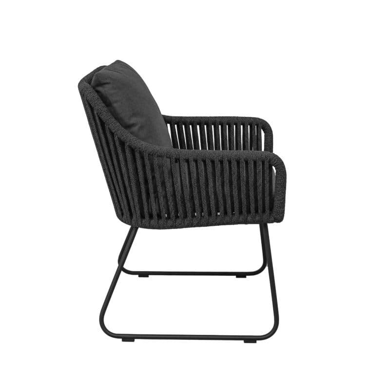 CASA DOMA "Ribera" Diningsessel L-Form, Kufengestell Edelstahl anthrazit, Sitz Rope anthrazit (vertikal breit), Kissen Tuvatextil® Panama grafito