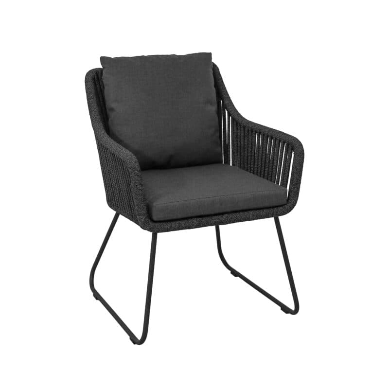 CASA DOMA "Ribera" Diningsessel L-Form, Kufengestell Edelstahl anthrazit, Sitz Rope anthrazit (vertikal breit), Kissen Tuvatextil® Panama grafito