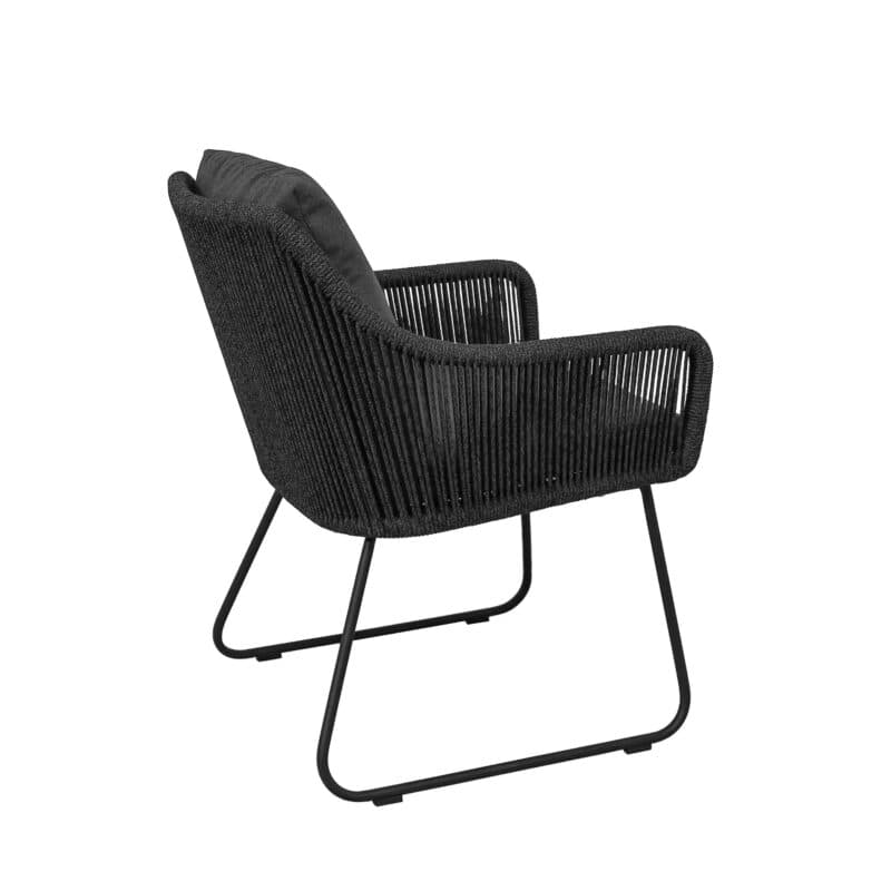 CASA DOMA "Ribera" Diningsessel L-Form, Kufengestell Edelstahl anthrazit, Sitz Rope anthrazit (vertikal rund), Kissen Tuvatextil® Panama grafito