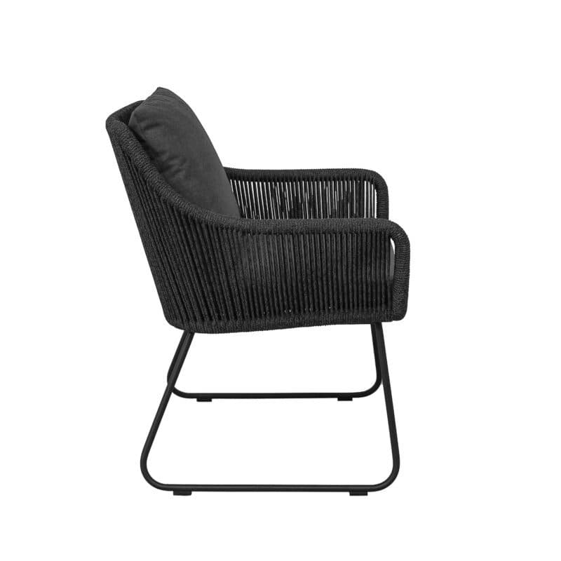 CASA DOMA "Ribera" Diningsessel L-Form, Kufengestell Edelstahl anthrazit, Sitz Rope anthrazit (vertikal rund), Kissen Tuvatextil® Panama grafito