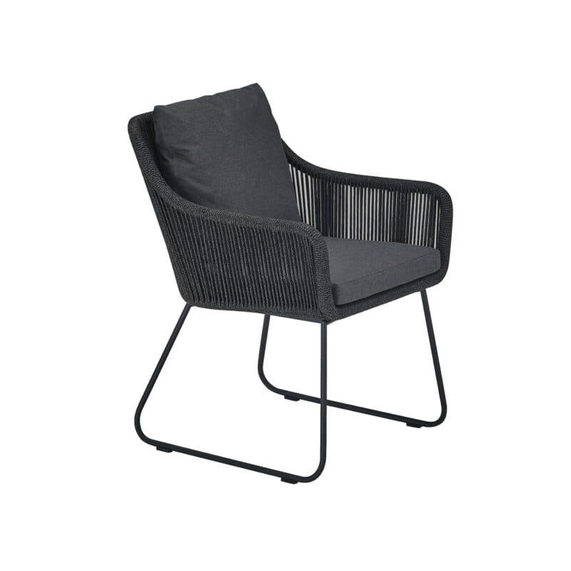 CASA DOMA "Ribera" Diningsessel L-Form, Kufengestell Edelstahl anthrazit, Sitz Rope anthrazit (vertikal rund), Kissen Tuvatextil® Panama grafito