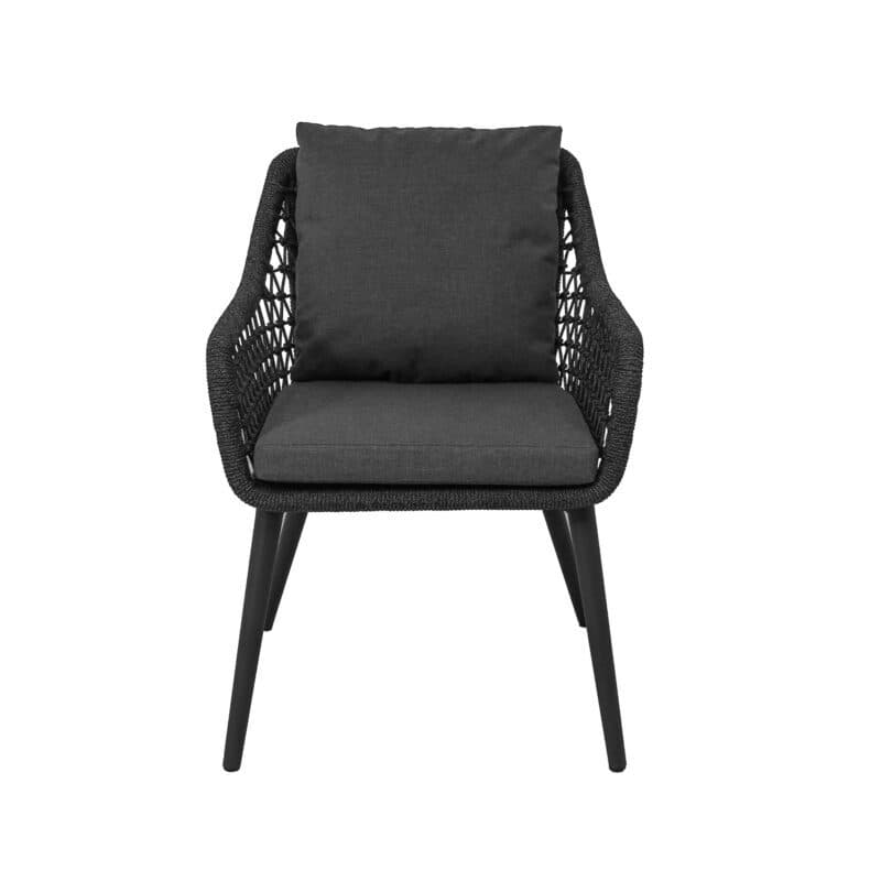 CASA DOMA "Ribera" Diningsessel L-Form, Rundrohr-Beine Edelstahl anthrazit, Sitz Rope anthrazit (Knoten), Kissen Tuvatextil® Panama grafito