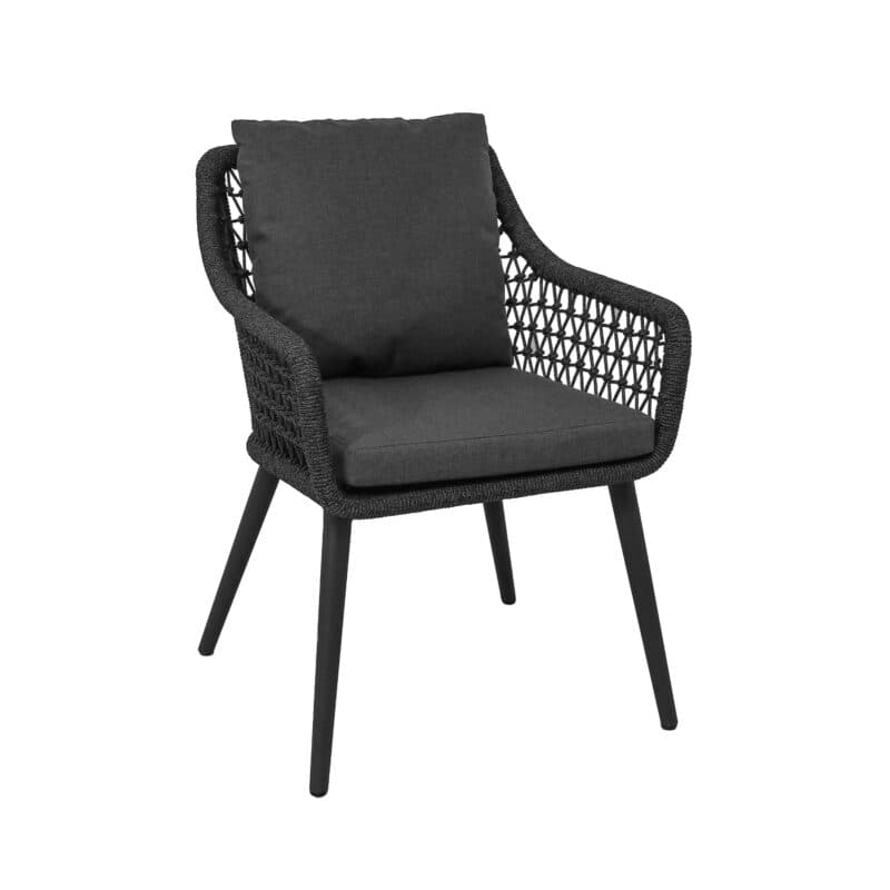 CASA DOMA "Ribera" Diningsessel L-Form, Rundrohr-Beine Edelstahl anthrazit, Sitz Rope anthrazit (Knoten), Kissen Tuvatextil® Panama grafito