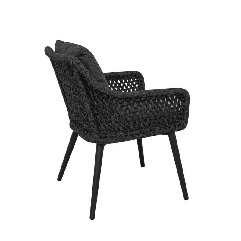 CASA DOMA "Ribera" Diningsessel L-Form, Rundrohr-Beine Edelstahl anthrazit, Sitz Rope anthrazit (Raute), Kissen Tuvatextil® Panama grafito