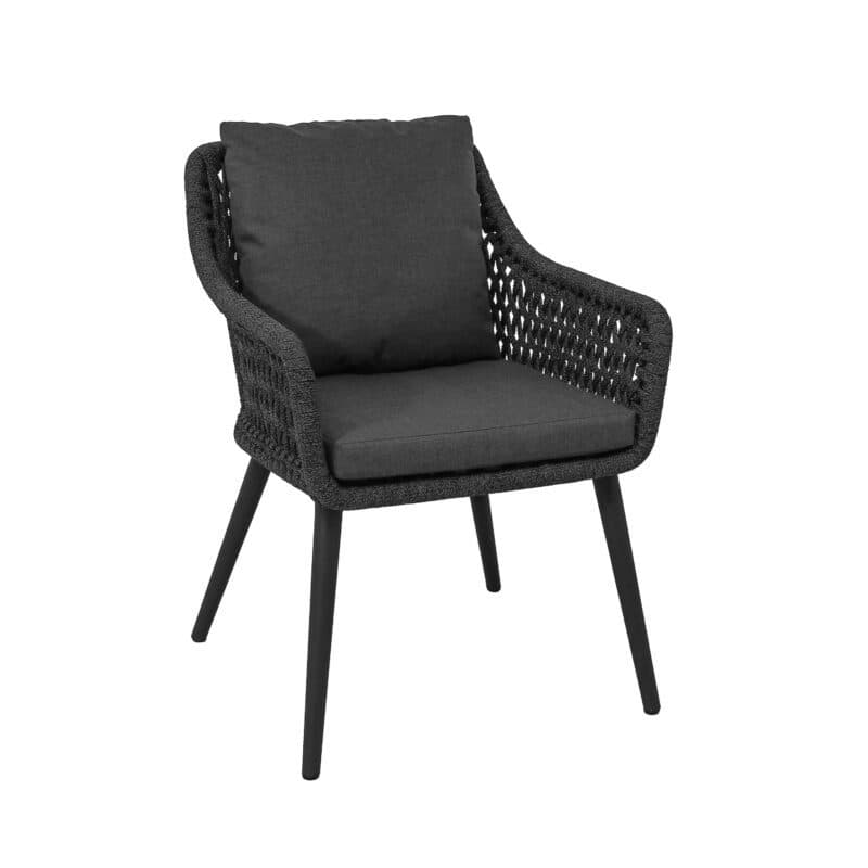 CASA DOMA "Ribera" Diningsessel L-Form, Rundrohr-Beine Edelstahl anthrazit, Sitz Rope anthrazit (Raute), Kissen Tuvatextil® Panama grafito