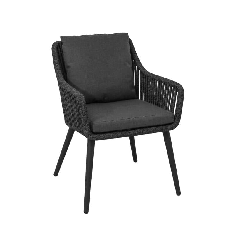 CASA DOMA "Ribera" Diningsessel L-Form, Rundrohr-Beine Edelstahl anthrazit, Sitz Rope anthrazit (vertikal breit), Kissen Tuvatextil® Panama grafito