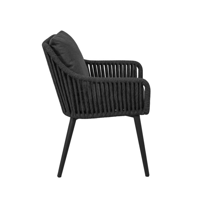 CASA DOMA "Ribera" Diningsessel L-Form, Rundrohr-Beine Edelstahl anthrazit, Sitz Rope anthrazit (vertikal breit), Kissen Tuvatextil® Panama grafito