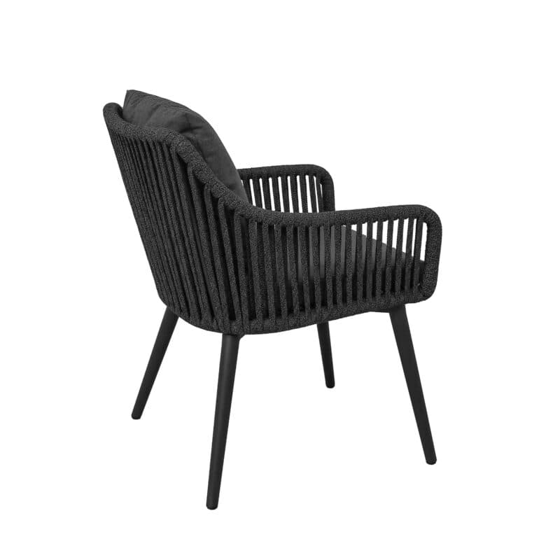 CASA DOMA "Ribera" Diningsessel L-Form, Rundrohr-Beine Edelstahl anthrazit, Sitz Rope anthrazit (vertikal breit), Kissen Tuvatextil® Panama grafito