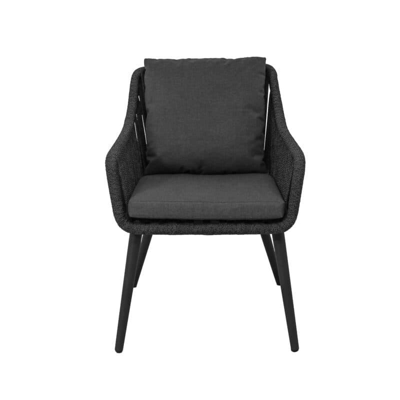 CASA DOMA "Ribera" Diningsessel L-Form, Rundrohr-Beine Edelstahl anthrazit, Sitz Rope anthrazit (vertikal breit), Kissen Tuvatextil® Panama grafito