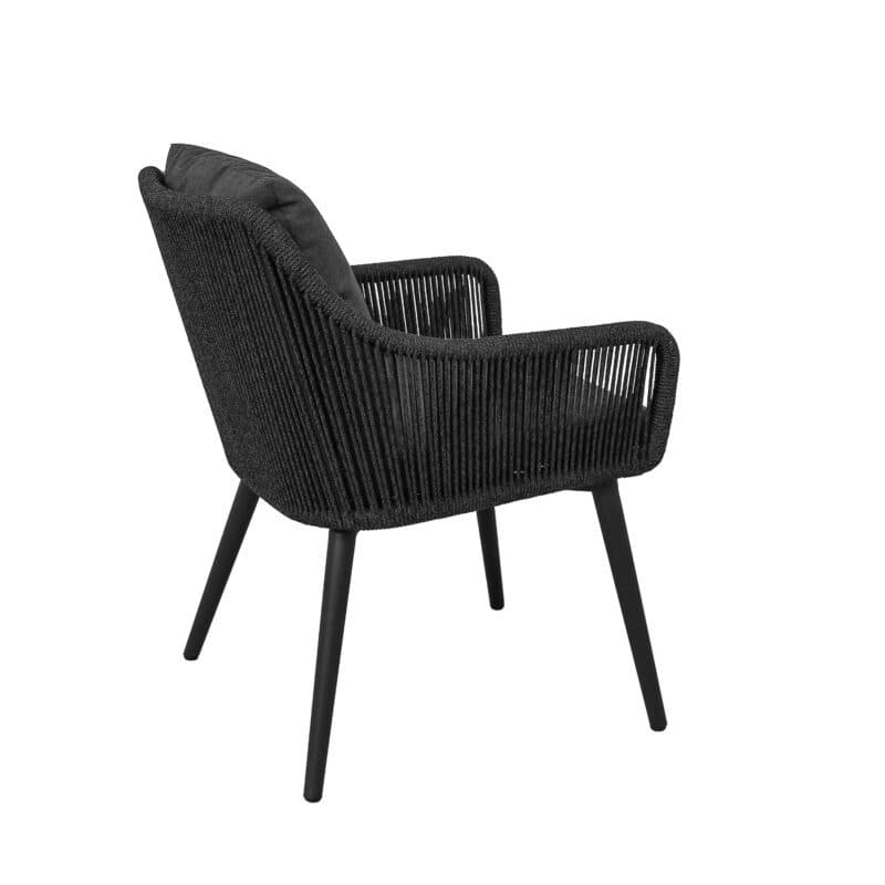 CASA DOMA "Ribera" Diningsessel L-Form, Rundrohr-Beine Edelstahl anthrazit, Sitz Rope anthrazit (vertikal rund), Kissen Tuvatextil® Panama grafito