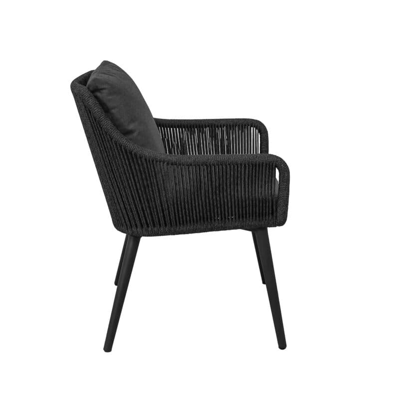 CASA DOMA "Ribera" Diningsessel L-Form, Rundrohr-Beine Edelstahl anthrazit, Sitz Rope anthrazit (vertikal rund), Kissen Tuvatextil® Panama grafito