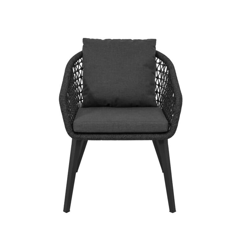 CASA DOMA "Ribera" Diningsessel Rundform, Vierkant-Beine Edelstahl anthrazit, Sitz Rope anthrazit (Knoten), Kissen Tuvatextil® Panama grafito