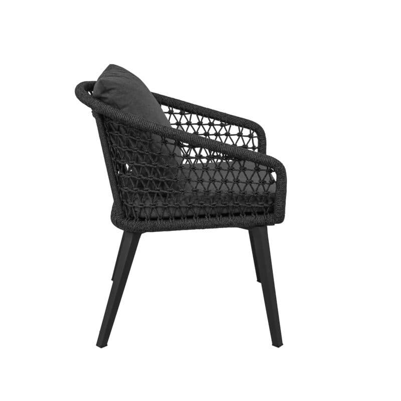 CASA DOMA "Ribera" Diningsessel Rundform, Vierkant-Beine Edelstahl anthrazit, Sitz Rope anthrazit (Knoten), Kissen Tuvatextil® Panama grafito