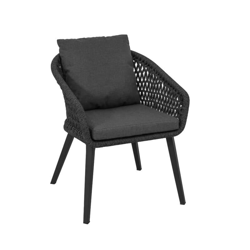 CASA DOMA "Ribera" Diningsessel Rundform, Vierkant-Beine Edelstahl anthrazit, Sitz Rope anthrazit (Raute), Kissen Tuvatextil® Panama grafito