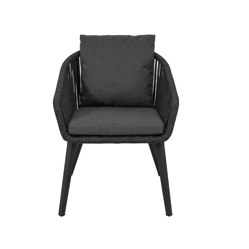 CASA DOMA "Ribera" Diningsessel Rundform, Vierkant-Beine Edelstahl anthrazit, Sitz Rope anthrazit (vertikal breit), Kissen Tuvatextil® Panama grafito