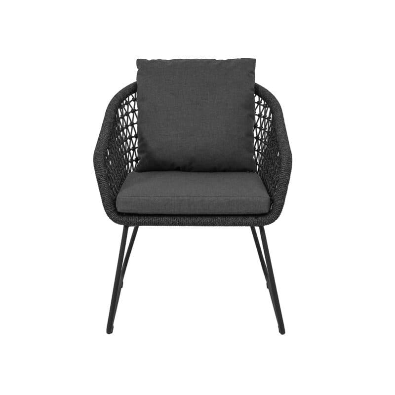 CASA DOMA "Ribera" Diningsessel Rundform, Kufengestell Edelstahl anthrazit, Sitz Rope anthrazit (Knoten), Kissen Tuvatextil® Panama grafito