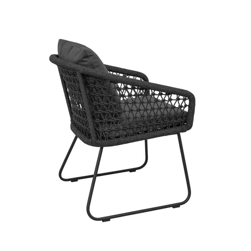 CASA DOMA "Ribera" Diningsessel Rundform, Kufengestell Edelstahl anthrazit, Sitz Rope anthrazit (Knoten), Kissen Tuvatextil® Panama grafito