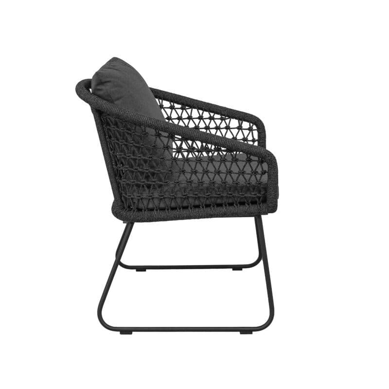 CASA DOMA "Ribera" Diningsessel Rundform, Kufengestell Edelstahl anthrazit, Sitz Rope anthrazit (Knoten), Kissen Tuvatextil® Panama grafito