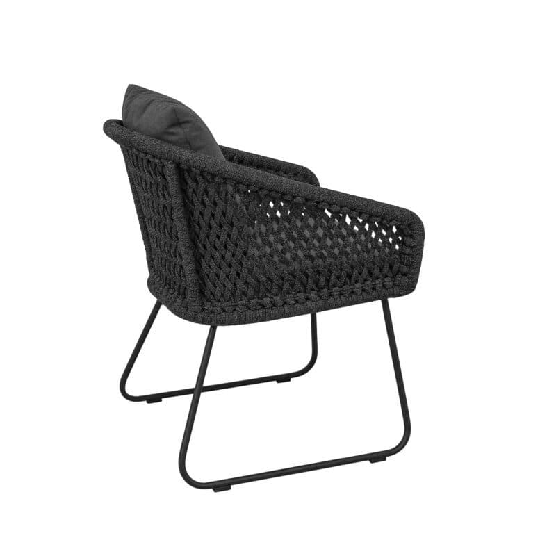 CASA DOMA "Ribera" Diningsessel Rundform, Kufengestell Edelstahl anthrazit, Sitz Rope anthrazit (Raute), Kissen Tuvatextil® Panama grafito