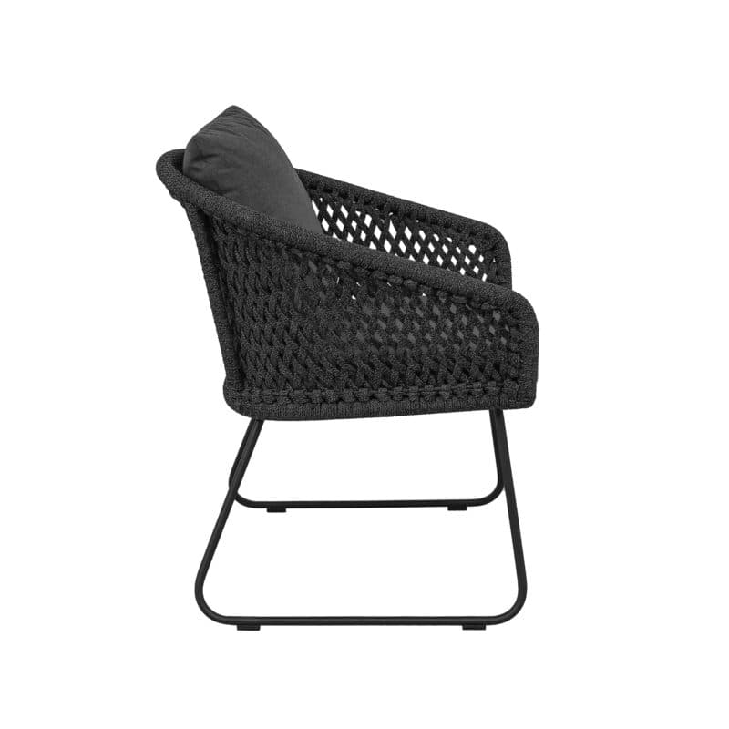 CASA DOMA "Ribera" Diningsessel Rundform, Kufengestell Edelstahl anthrazit, Sitz Rope anthrazit (Raute), Kissen Tuvatextil® Panama grafito