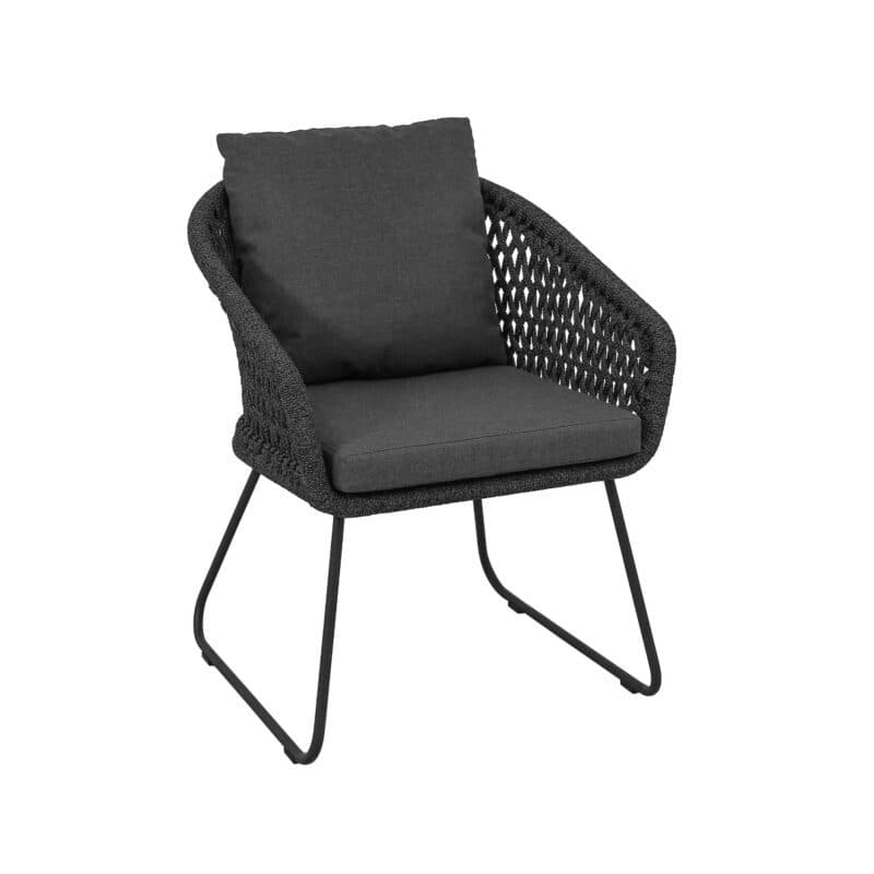 CASA DOMA "Ribera" Diningsessel Rundform, Kufengestell Edelstahl anthrazit, Sitz Rope anthrazit (Raute), Kissen Tuvatextil® Panama grafito