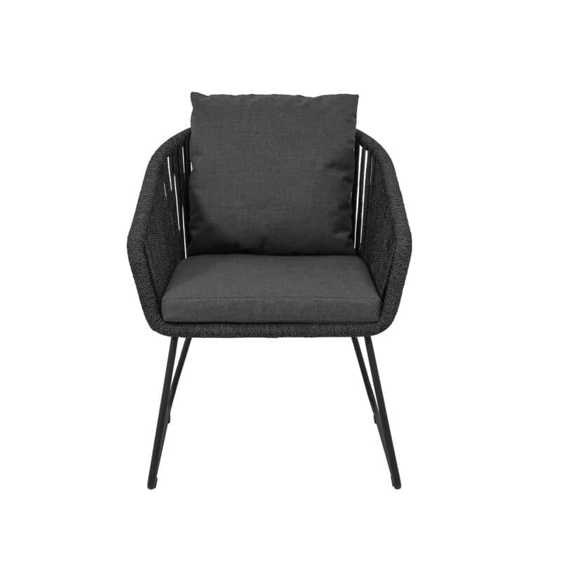 CASA DOMA "Ribera" Diningsessel Rundform, Kufengestell Edelstahl anthrazit, Sitz Rope anthrazit (vertikal breit), Kissen Tuvatextil® Panama grafito