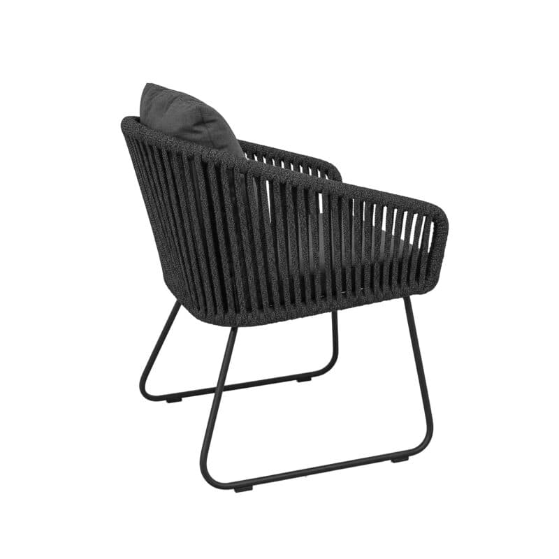 CASA DOMA "Ribera" Diningsessel Rundform, Kufengestell Edelstahl anthrazit, Sitz Rope anthrazit (vertikal breit), Kissen Tuvatextil® Panama grafito