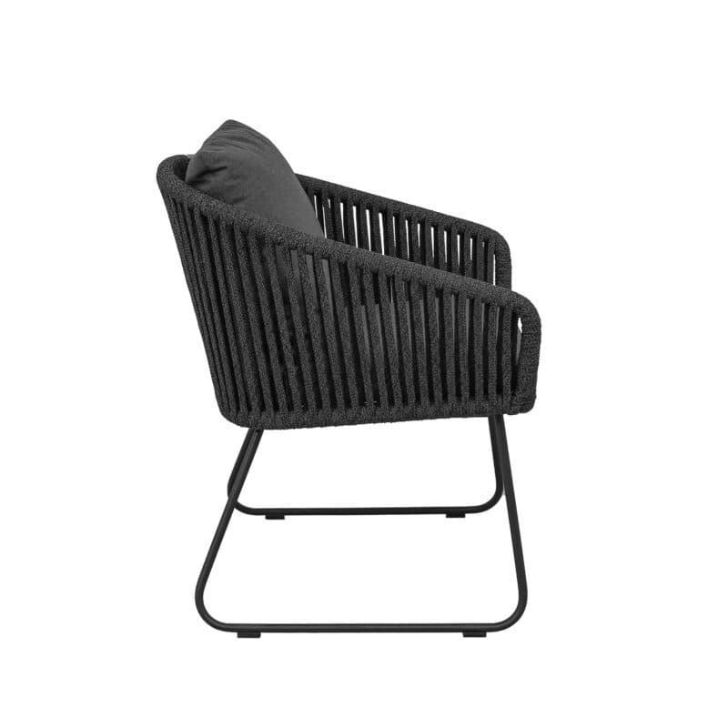 CASA DOMA "Ribera" Diningsessel Rundform, Kufengestell Edelstahl anthrazit, Sitz Rope anthrazit (vertikal breit), Kissen Tuvatextil® Panama grafito