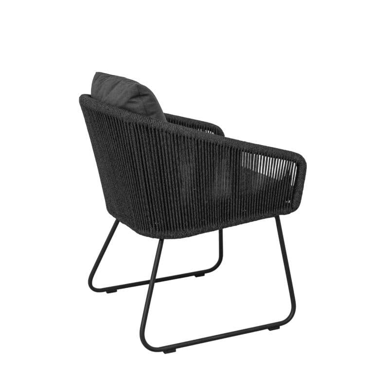 CASA DOMA "Ribera" Diningsessel Rundform, Kufengestell Edelstahl anthrazit, Sitz Rope anthrazit (vertikal rund), Kissen Tuvatextil® Panama grafito