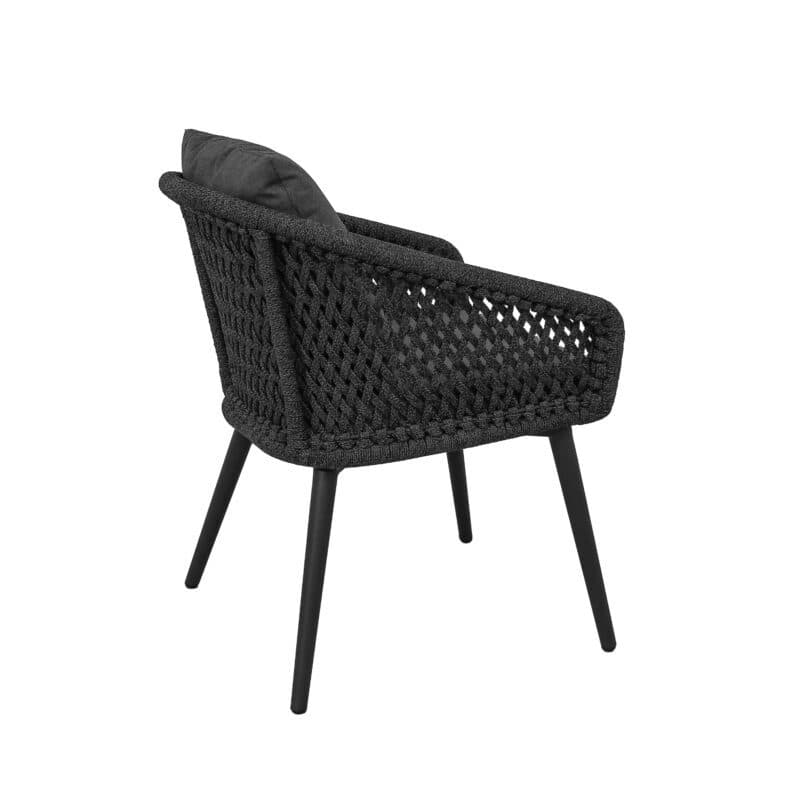 CASA DOMA "Ribera" Diningsessel Rundform, Rundrohr-Beine Edelstahl anthrazit, Sitz Rope anthrazit (Raute), Kissen Tuvatextil® Panama grafito