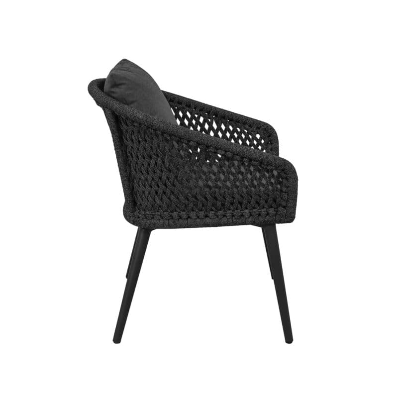 CASA DOMA "Ribera" Diningsessel Rundform, Rundrohr-Beine Edelstahl anthrazit, Sitz Rope anthrazit (Raute), Kissen Tuvatextil® Panama grafito