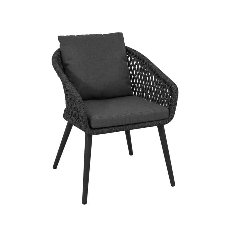 CASA DOMA "Ribera" Diningsessel Rundform, Rundrohr-Beine Edelstahl anthrazit, Sitz Rope anthrazit (Raute), Kissen Tuvatextil® Panama grafito