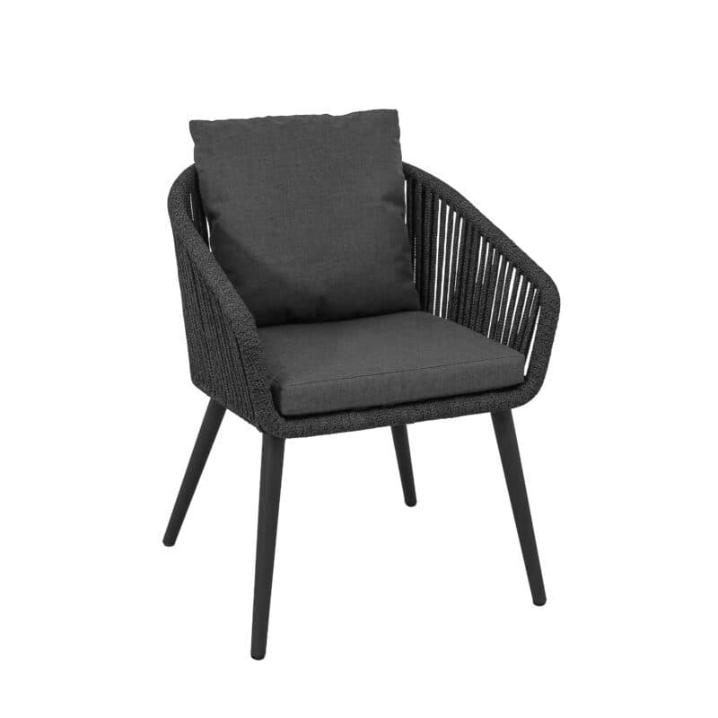 CASA DOMA "Ribera" Diningsessel Rundform, Rundrohr-Beine Edelstahl anthrazit, Sitz Rope anthrazit (vertikal breit), Kissen Tuvatextil® Panama grafito