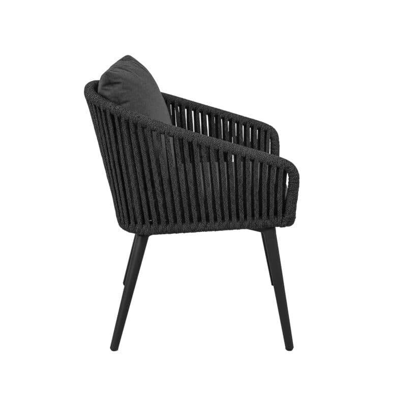 CASA DOMA "Ribera" Diningsessel Rundform, Rundrohr-Beine Edelstahl anthrazit, Sitz Rope anthrazit (vertikal breit), Kissen Tuvatextil® Panama grafito